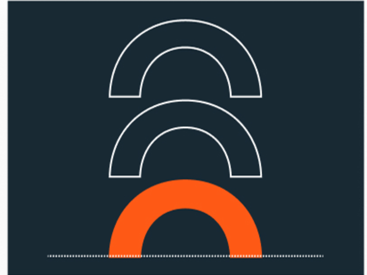 Three arcs that represent horizons are stacked on top of each other with just the bottom one colored in red