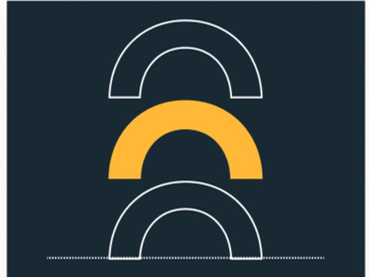Three arcs that represent horizons are stacked on top of each other with just the middle arc colored in yellow
