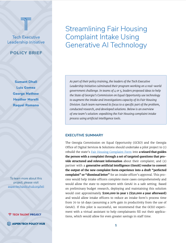 Screen capture of Aspen Institute Policy Brief